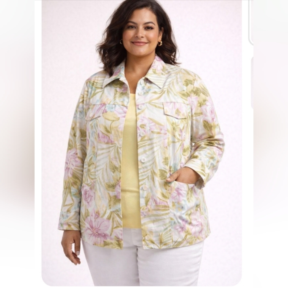 Alfred Dunner Floral Button Front Jacket Blazer | Size 20W | Pastel Spring Coat